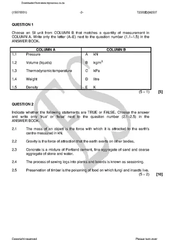 Building Science N1 April 2018 question paper, first page of questions