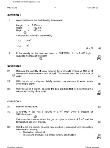 Building Science N1 April 2019 question paper, first page of questions