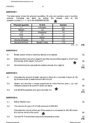 Building Science N1 November 2022 question paper, first page of questions