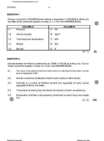Building Science N1 November 2023 question paper, first page of questions