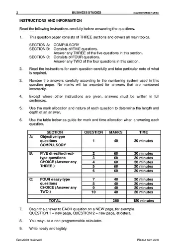 Business Studies Grade 10 November 2017 question paper, first page of questions