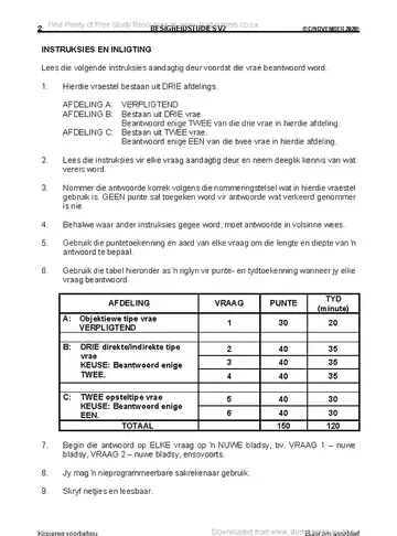 Business Studies Grade 10 November 2020 Paper 2 question paper, first page of questions