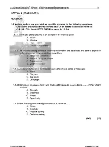 Business Studies Grade 10 November 2023 Paper 2 (Eastern Cape) question paper, first page of questions