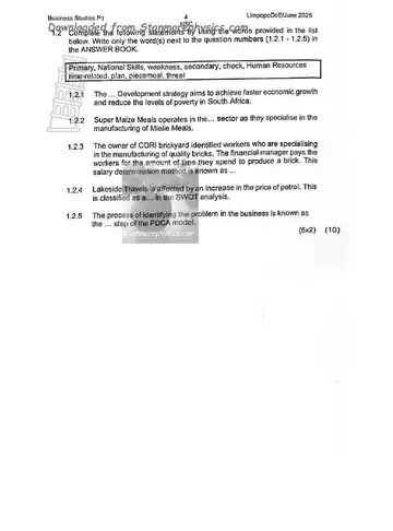 Business Studies Grade 12 June 2025 Paper 1 (Limpopo) question paper, first page of questions