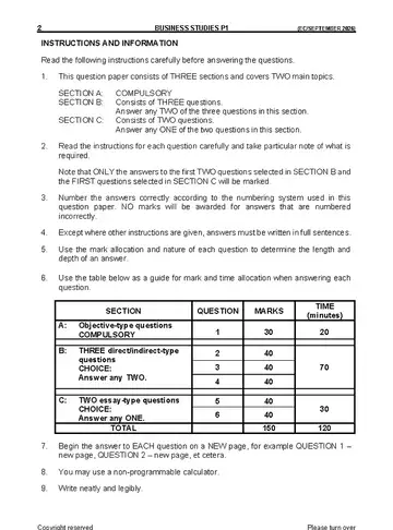 Business Studies Grade 12 September Trial 2026 Paper 1 (Eastern Cape) question paper, first page of questions