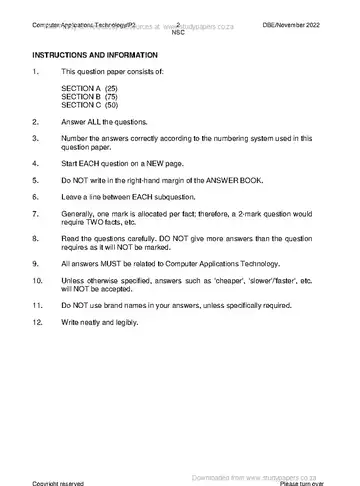 CAT Grade 12 November 2022 Paper 2 (National DBE) question paper, first page of questions