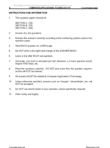 CAT Grade 12 September Trial 2023 Paper 2 question paper, first page of questions
