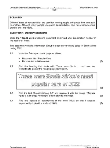 CAT Grade 12 November 2023 Paper 1 (National DBE) question paper, first page of questions