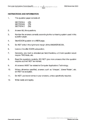 CAT Grade 12 November 2023 Paper 2 (National DBE) question paper, first page of questions