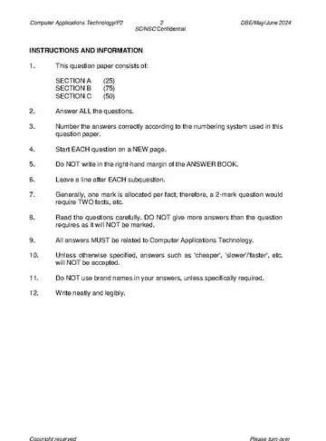 CAT Grade 12 May/June 2024 Paper 2 question paper, first page of questions