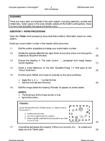 CAT Grade 12 November 2024 Paper 1 (National DBE) question paper, first page of questions