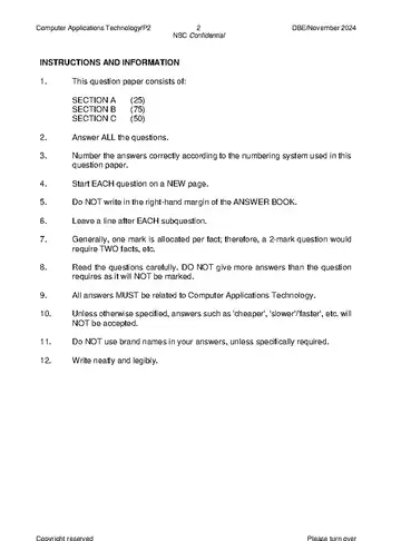 CAT Grade 12 November 2024 Paper 2 (National DBE) question paper, first page of questions