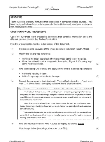 CAT Grade 12 November 2025 Paper 1 (National DBE) question paper, first page of questions