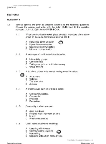 Caterer Client Relations N5 November 2019 question paper, first page of questions