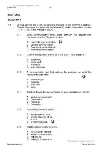 Caterer Client Relations N5 June 2021 question paper, first page of questions