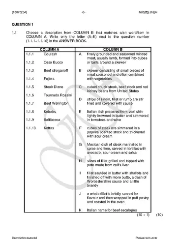 Catering Theory and Practical N4 June 2018 question paper, first page of questions