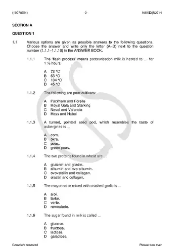 Catering Theory and Practical N4 November 2018 question paper, first page of questions