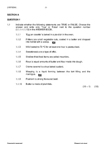 Catering Theory and Practical N4 November 2019 question paper, first page of questions