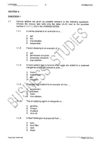 Catering Theory and Practical N5 November 2014 question paper, first page of questions
