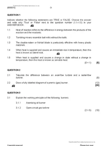 Chemical Plant Operation N5 August 2019 question paper, first page of questions