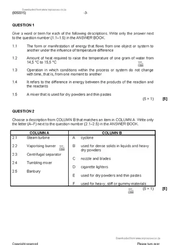 Chemical Plant Operation N5 April 2020 question paper, first page of questions