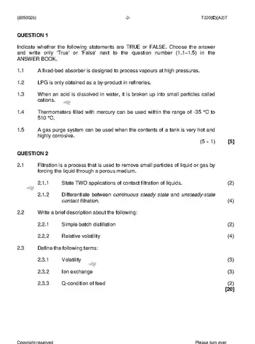 Chemical Plant Operation N6 April 2019 question paper, first page of questions