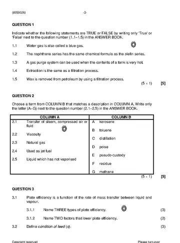 Chemical Plant Operation N6 April 2021 question paper, first page of questions