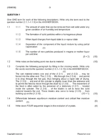 Chemical Technology N6 August 2019 question paper, first page of questions