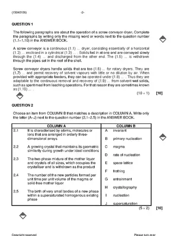 Chemical Technology N6 November 2022 question paper, first page of questions