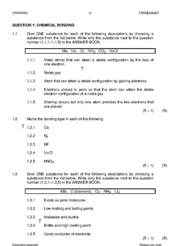 Chemistry N4 April 2019 question paper, first page of questions