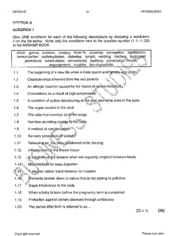 Child Health N4 June 2014 question paper, first page of questions