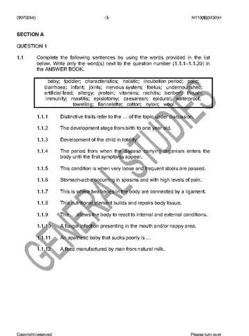 Child Health N4 June 2016 question paper, first page of questions