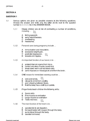 Child Health N4 November 2019 question paper, first page of questions