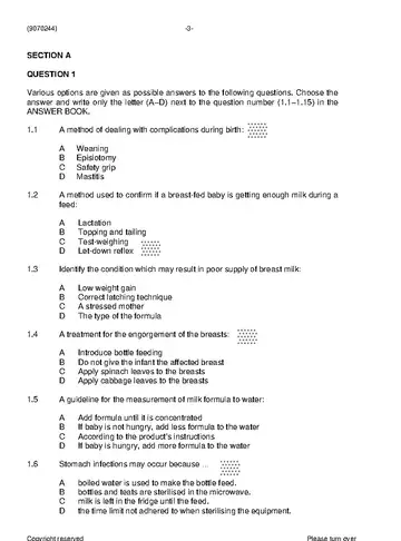 Child Health N4 November 2022 question paper, first page of questions