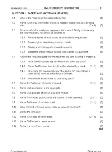 Civil Technology Grade 11 November 2019: Construction question paper, first page of questions
