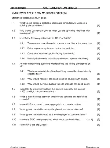 Civil Technology Grade 11 November 2020: Civil Services question paper, first page of questions