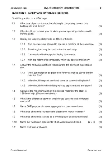 Civil Technology Grade 11 November 2020: Construction question paper, first page of questions