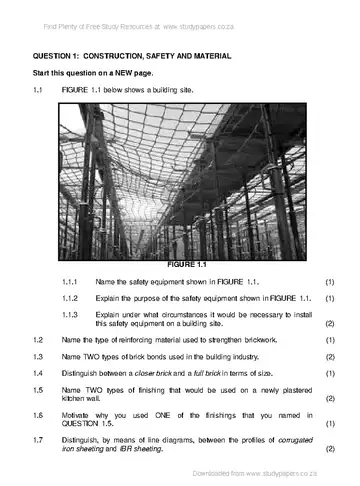 Civil Technology Grade 12 Feb/March Supplementary 2017 (National DBE) question paper, first page of questions