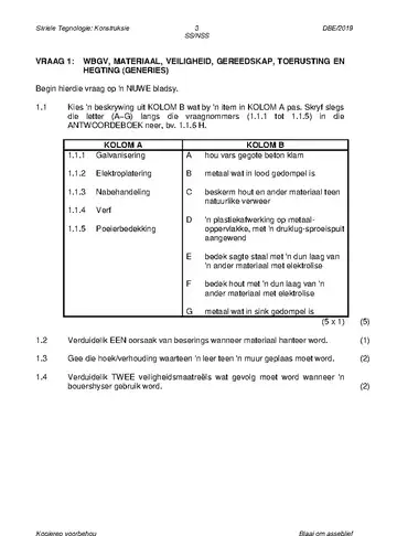 Civil Technology Grade 12 May/June 2019: Construction question paper, first page of questions