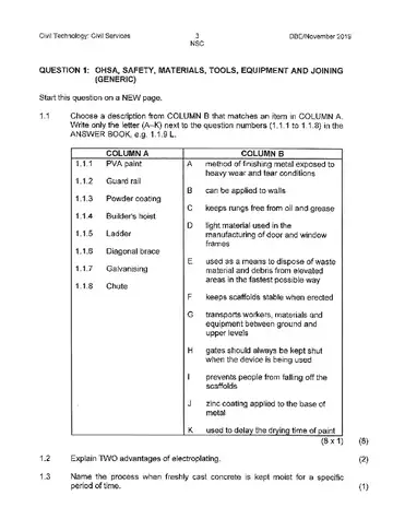 Civil Technology Grade 12 November 2019 (National DBE) question paper, first page of questions