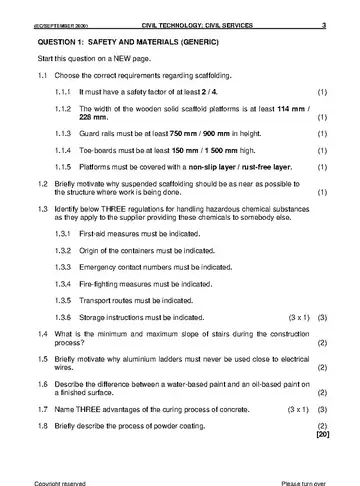 Civil Technology Grade 12 September Trial 2020: Civil Services question paper, first page of questions