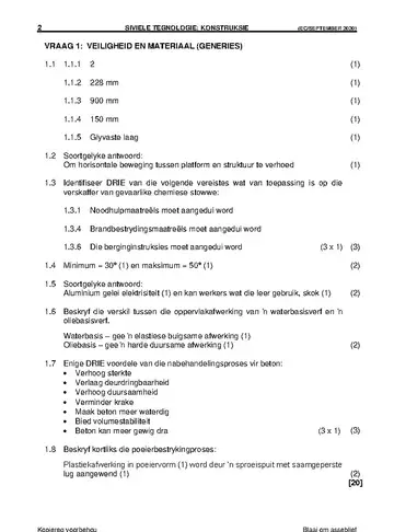 Civil Technology Grade 12 September Trial 2020: Construction question paper, first page of questions