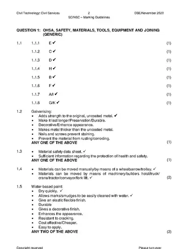 Civil Technology Grade 12 November 2020: Woodworking (National DBE) memo, first page of questions