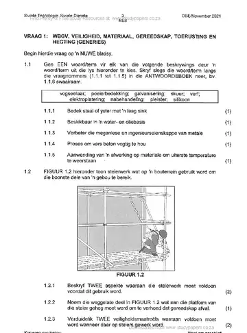 Civil Technology Grade 12 November 2021: Civil Services (National DBE) question paper, first page of questions