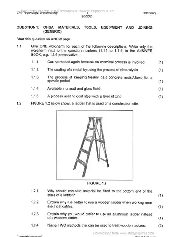 Civil Technology Grade 12 May/June 2022: Woodworking question paper, first page of questions