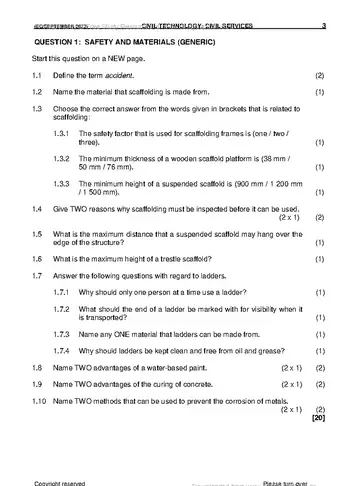 Civil Technology Grade 12 September Trial 2022: Civil Services question paper, first page of questions