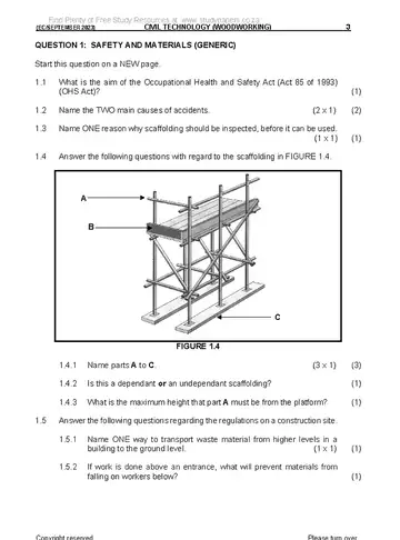 Civil Technology Grade 12 September Trial 2023: Woodworking question paper, first page of questions