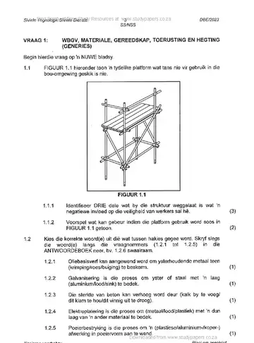 Civil Technology Grade 12 November 2023: Civil Services (National DBE) question paper, first page of questions