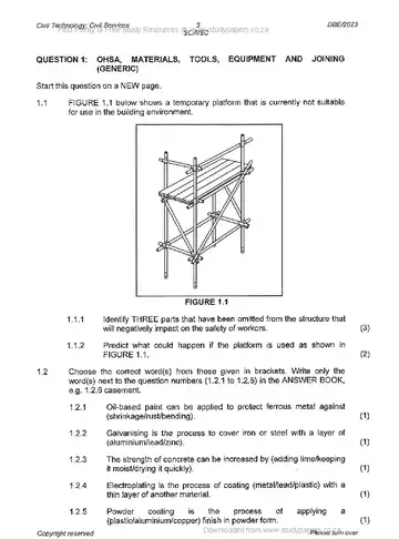Civil Technology Grade 12 November 2023 (National DBE) question paper, first page of questions