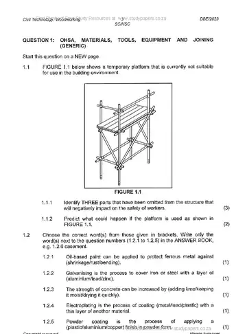 Civil Technology Grade 12 November 2023: Woodworking (National DBE) question paper, first page of questions